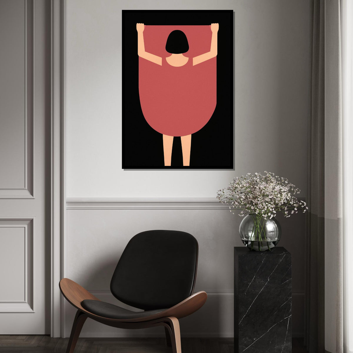 Abstract Woman Canvas Art, Simple Figure Print, Minimalist Wall Art Canvas Design, Modern Poster, Framed Canvas Ready to Hang