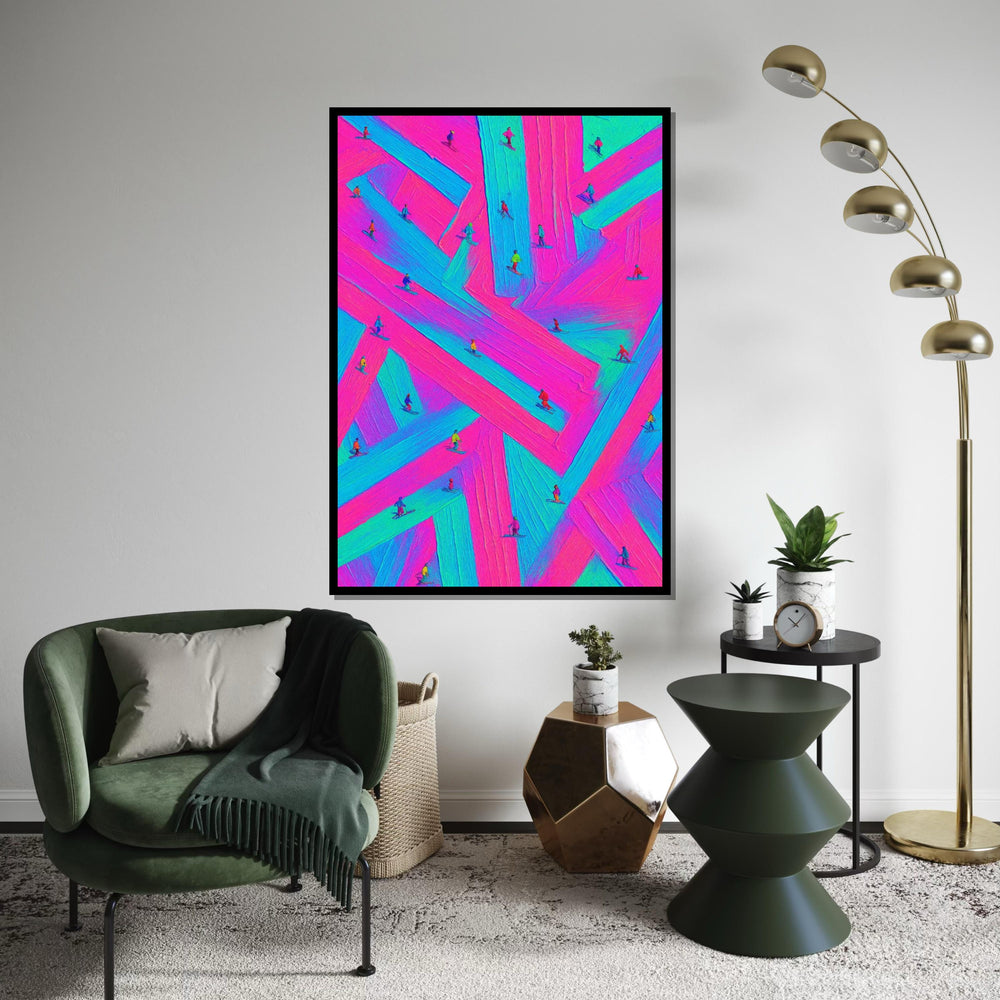 Neon Skiers Canvas, Vibrant Ski Art, Multicolor Wall Print, Winter Wonderland Decor, Wall Art Canvas Design, Ready To Hang Decoration