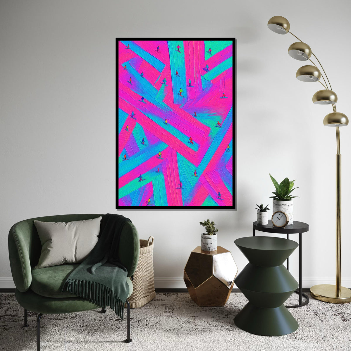 Neon Skiers Canvas, Vibrant Ski Art, Multicolor Wall Print, Winter Wonderland Decor, Wall Art Canvas Design, Ready To Hang Decoration