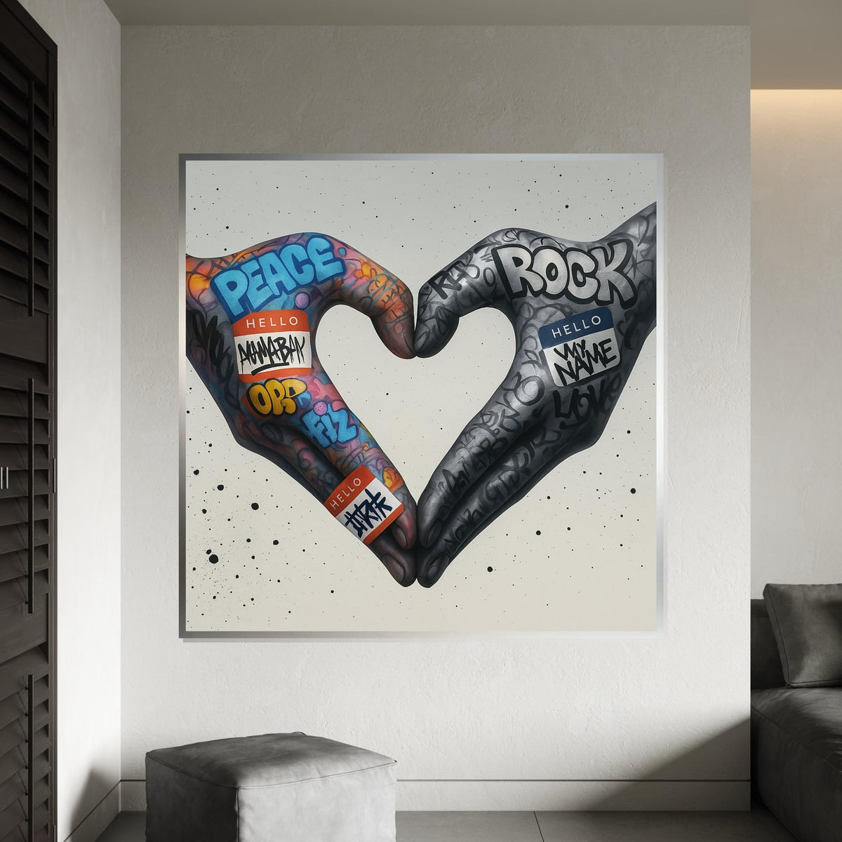 Graffiti Heart Hands Canvas, Peace Love Art, Street Art Poster, Wall Art Canvas Design, Modern Urban Decor, Ready To Hang Decoration