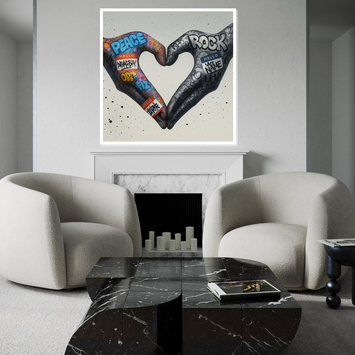 Graffiti Heart Hands Canvas, Peace Love Art, Street Art Poster, Wall Art Canvas Design, Modern Urban Decor, Ready To Hang Decoration