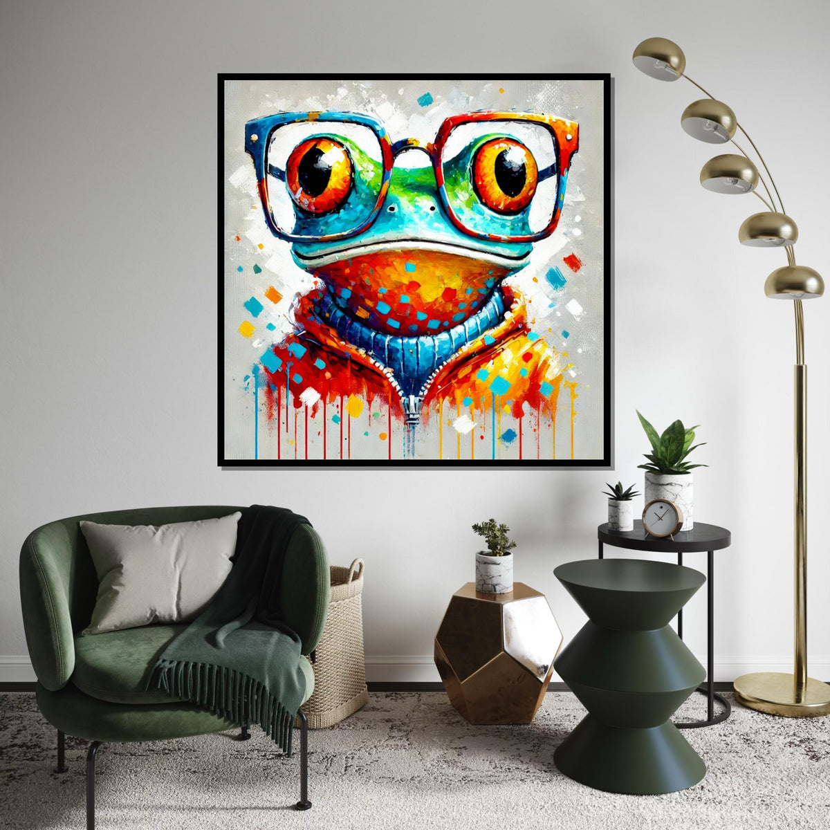 Colorful Frog Canvas, Quirky Frog in Glasses Art, Animal Wall Art, Multicolor Frog Poster, Wall Art Canvas Design, Ready To Hang Decor
