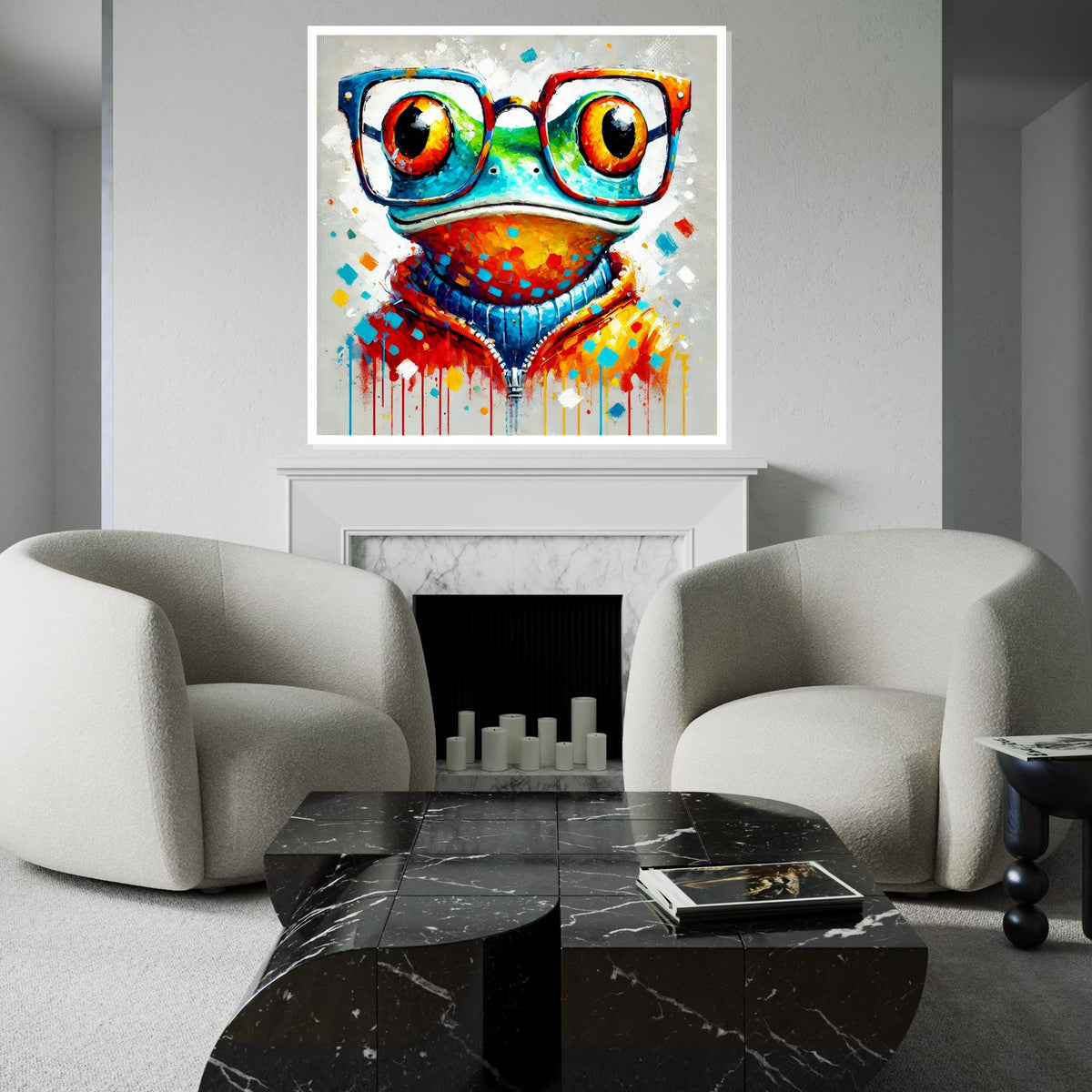 Colorful Frog Canvas, Quirky Frog in Glasses Art, Animal Wall Art, Multicolor Frog Poster, Wall Art Canvas Design, Ready To Hang Decor
