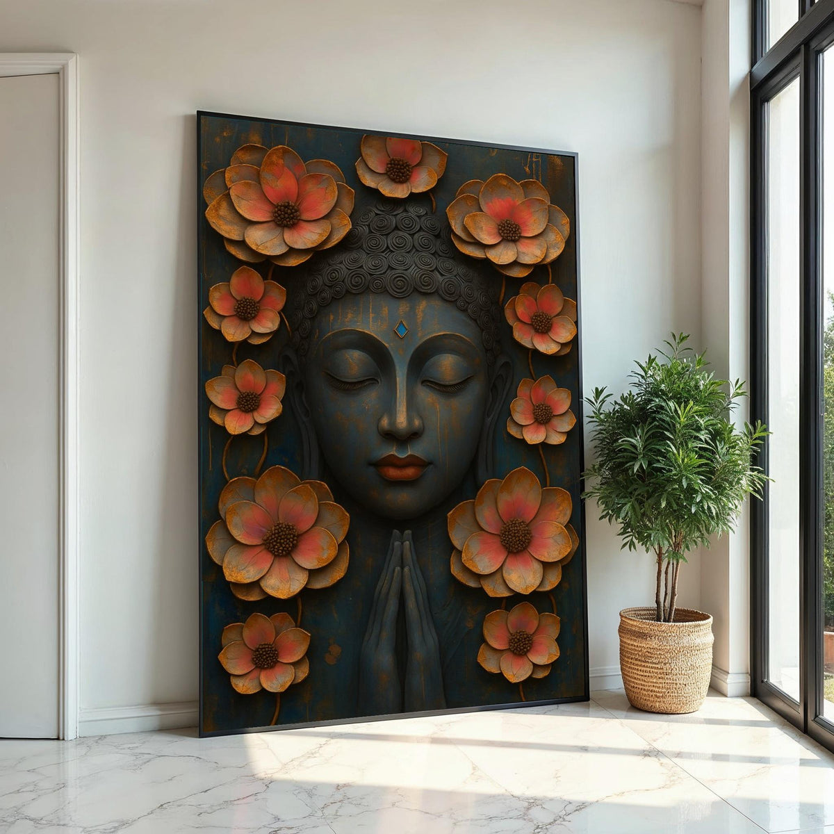 Buddha Flower Canvas, Lotus Blossom Art, Zen Meditation Decor, Buddha Wall Art Canvas Design, Ready To Hang, Spiritual Home Decor