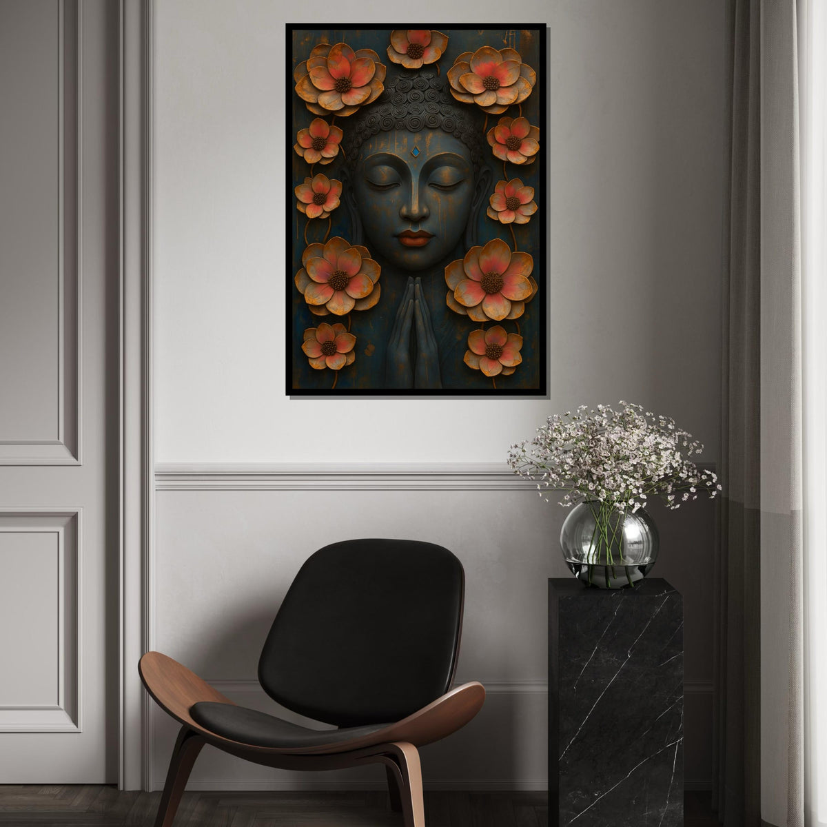 Buddha Flower Canvas, Lotus Blossom Art, Zen Meditation Decor, Buddha Wall Art Canvas Design, Ready To Hang, Spiritual Home Decor