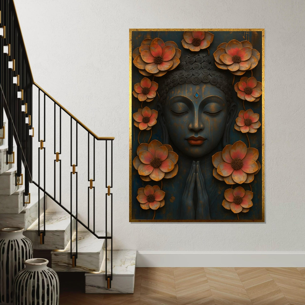 Buddha Flower Canvas, Lotus Blossom Art, Zen Meditation Decor, Buddha Wall Art Canvas Design, Ready To Hang, Spiritual Home Decor
