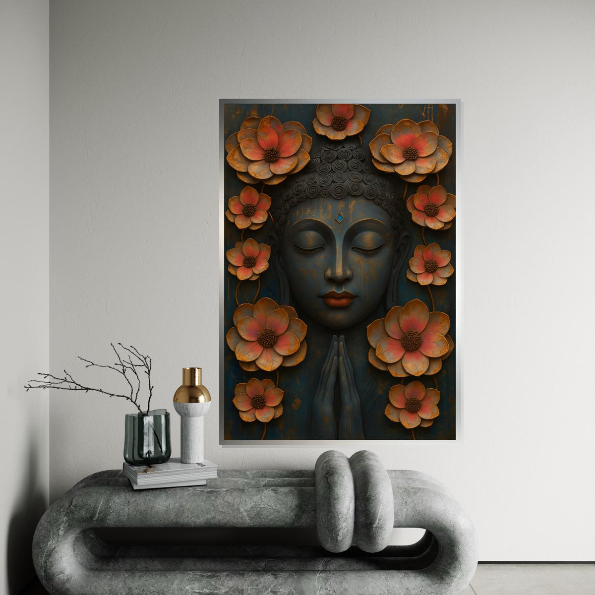 Buddha Flower Canvas, Lotus Blossom Art, Zen Meditation Decor, Buddha Wall Art Canvas Design, Ready To Hang, Spiritual Home Decor