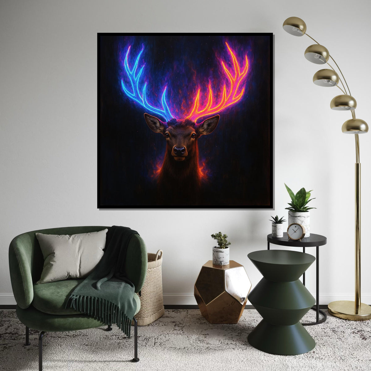 Neon Antlers Deer Canvas, Colorful Stag Wall Art, Animal Poster, Wall Art Canvas Design, Ready to Hang Home Decor