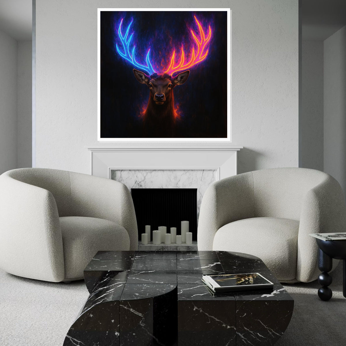 Neon Antlers Deer Canvas, Colorful Stag Wall Art, Animal Poster, Wall Art Canvas Design, Ready to Hang Home Decor