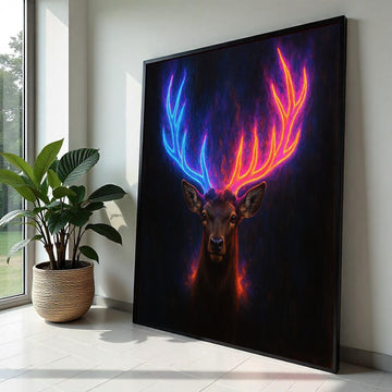 Neon Antlers Deer Canvas, Colorful Stag Wall Art, Animal Poster, Wall Art Canvas Design, Ready to Hang Home Decor