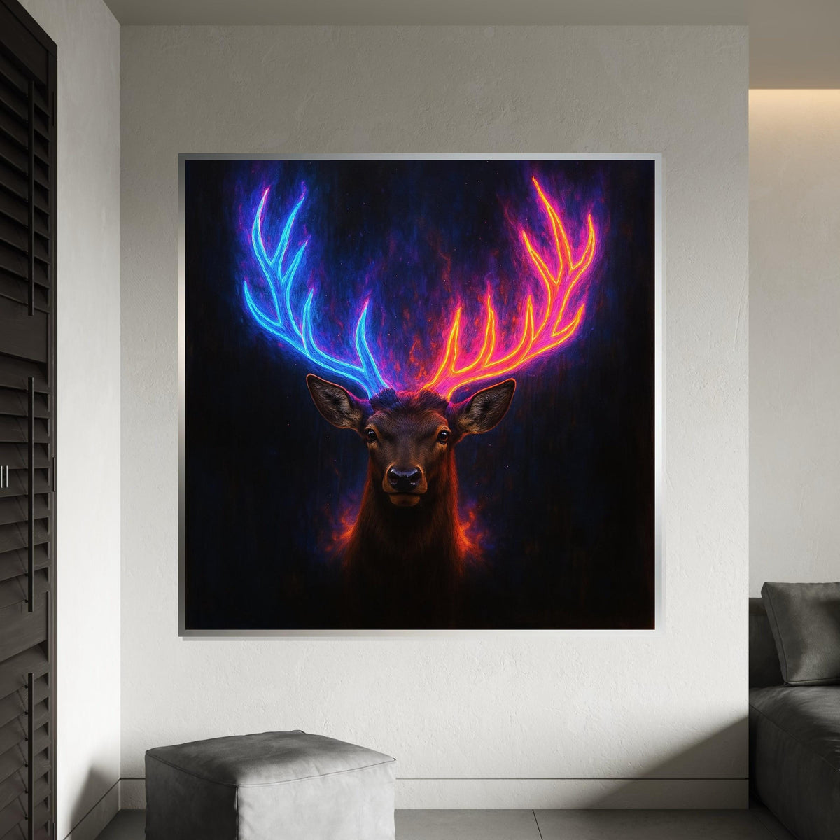 Neon Antlers Deer Canvas, Colorful Stag Wall Art, Animal Poster, Wall Art Canvas Design, Ready to Hang Home Decor