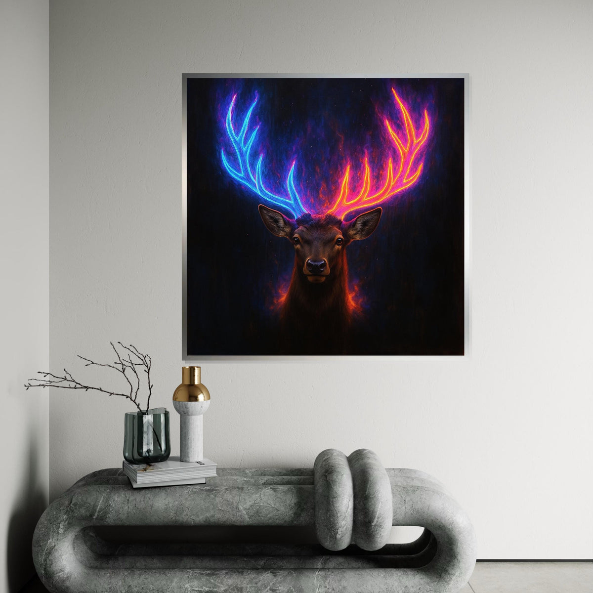 Neon Antlers Deer Canvas, Colorful Stag Wall Art, Animal Poster, Wall Art Canvas Design, Ready to Hang Home Decor