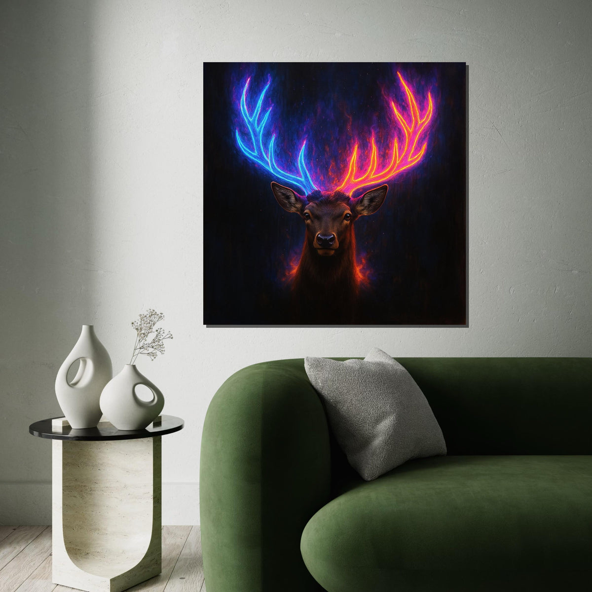 Neon Antlers Deer Canvas, Colorful Stag Wall Art, Animal Poster, Wall Art Canvas Design, Ready to Hang Home Decor