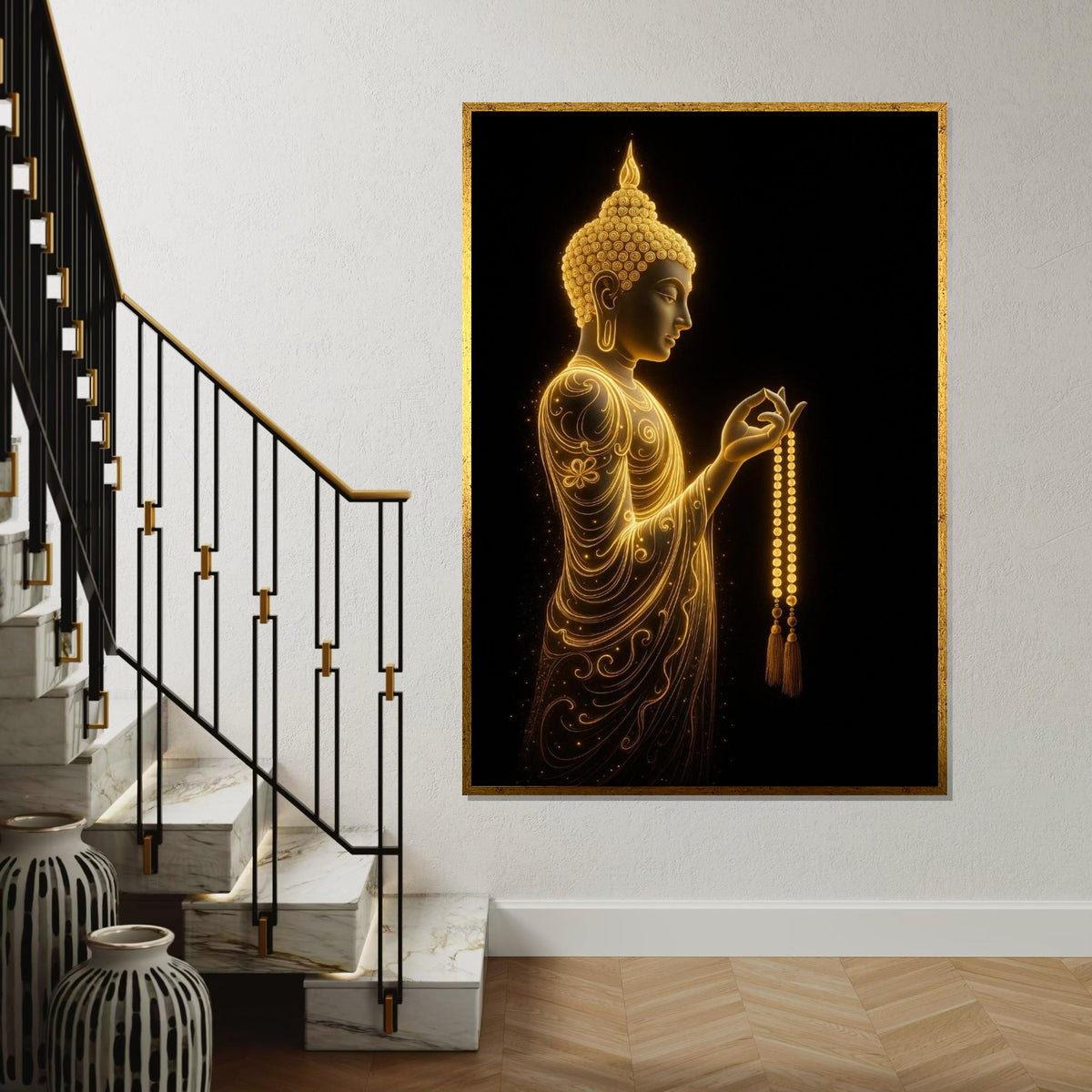 Golden Buddha Canvas, Buddha Art, Spiritual Wall Art, Meditation Decor, Wall Art Canvas Design, Ready to Hang Decoration