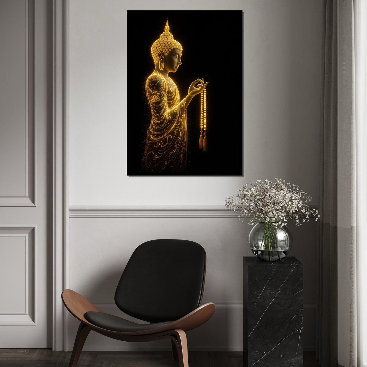 Golden Buddha Canvas, Buddha Art, Spiritual Wall Art, Meditation Decor, Wall Art Canvas Design, Ready to Hang Decoration