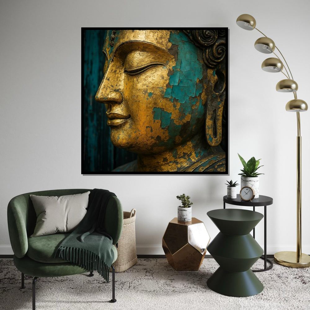 Golden Buddha Canvas, Peaceful Buddha Face, Asian Art, Buddha Canvas, Wall Art Canvas Design, Ready To Hang Decoration