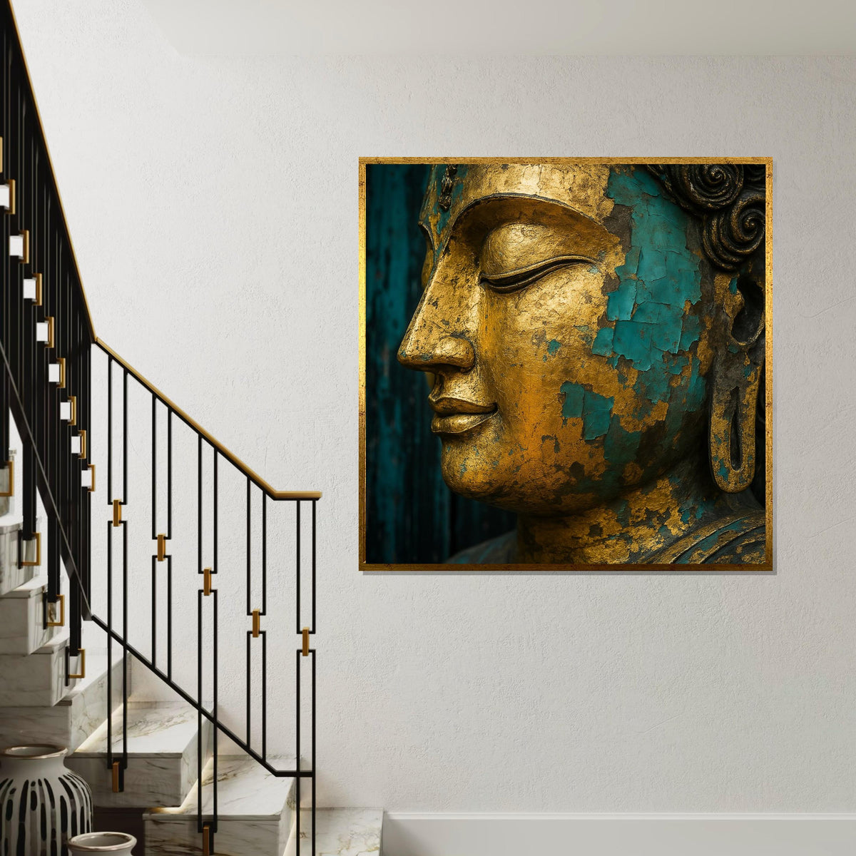 Golden Buddha Canvas, Peaceful Buddha Face, Asian Art, Buddha Canvas, Wall Art Canvas Design, Ready To Hang Decoration