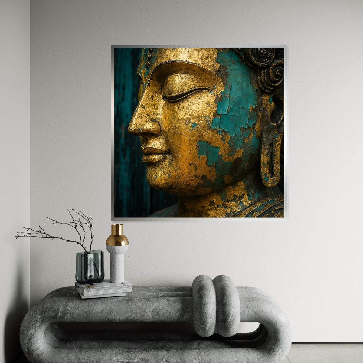 Golden Buddha Canvas, Peaceful Buddha Face, Asian Art, Buddha Canvas, Wall Art Canvas Design, Ready To Hang Decoration