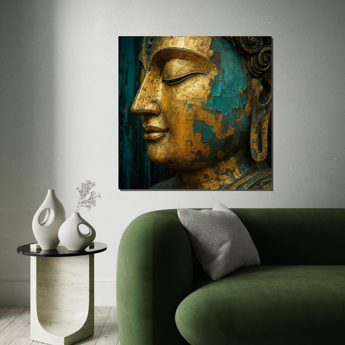 Golden Buddha Canvas, Peaceful Buddha Face, Asian Art, Buddha Canvas, Wall Art Canvas Design, Ready To Hang Decoration