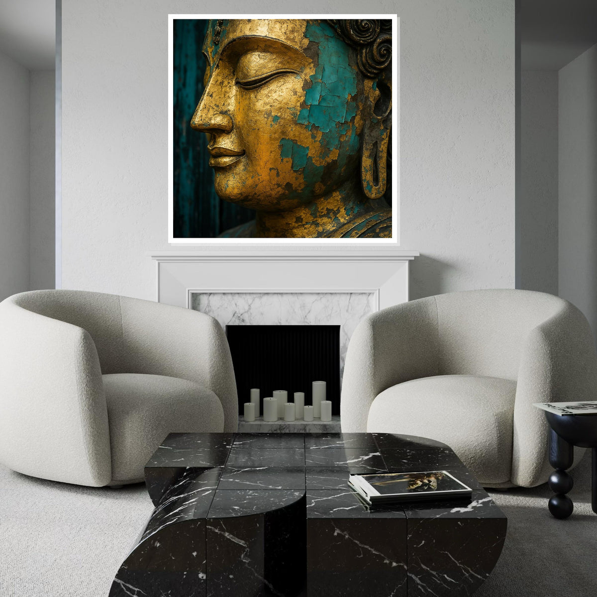 Golden Buddha Canvas, Peaceful Buddha Face, Asian Art, Buddha Canvas, Wall Art Canvas Design, Ready To Hang Decoration