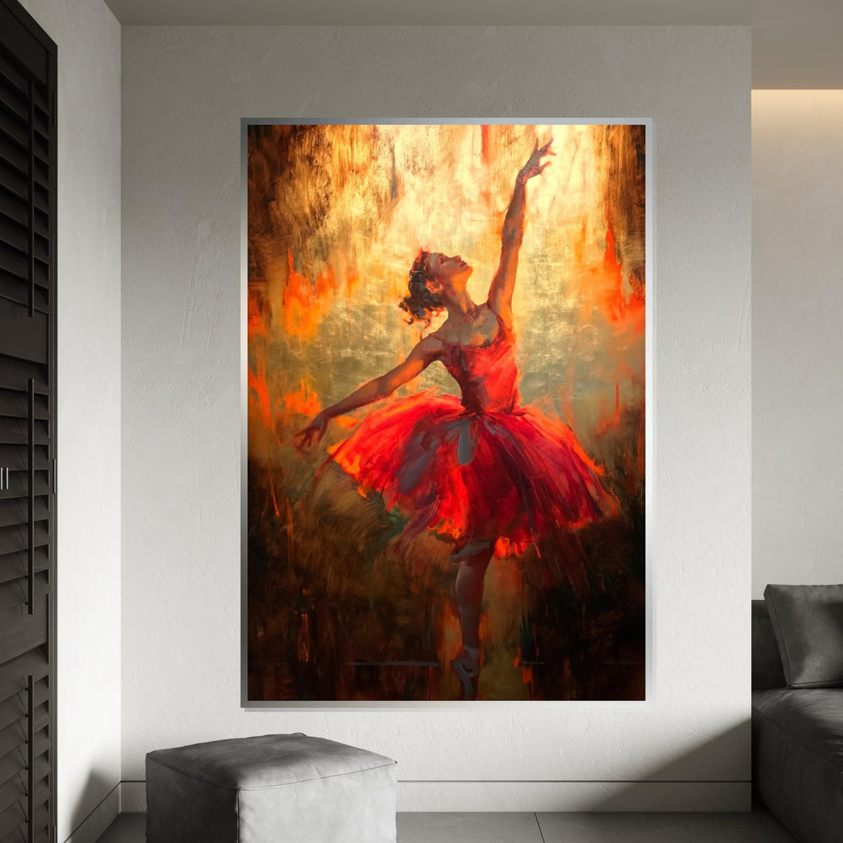 Elegant Ballerina Canvas, Dance Wall Art, Red Dress Ballet Print, Ballet Dancer Poster, Wall Art Canvas Design, Ready To Hang Decor