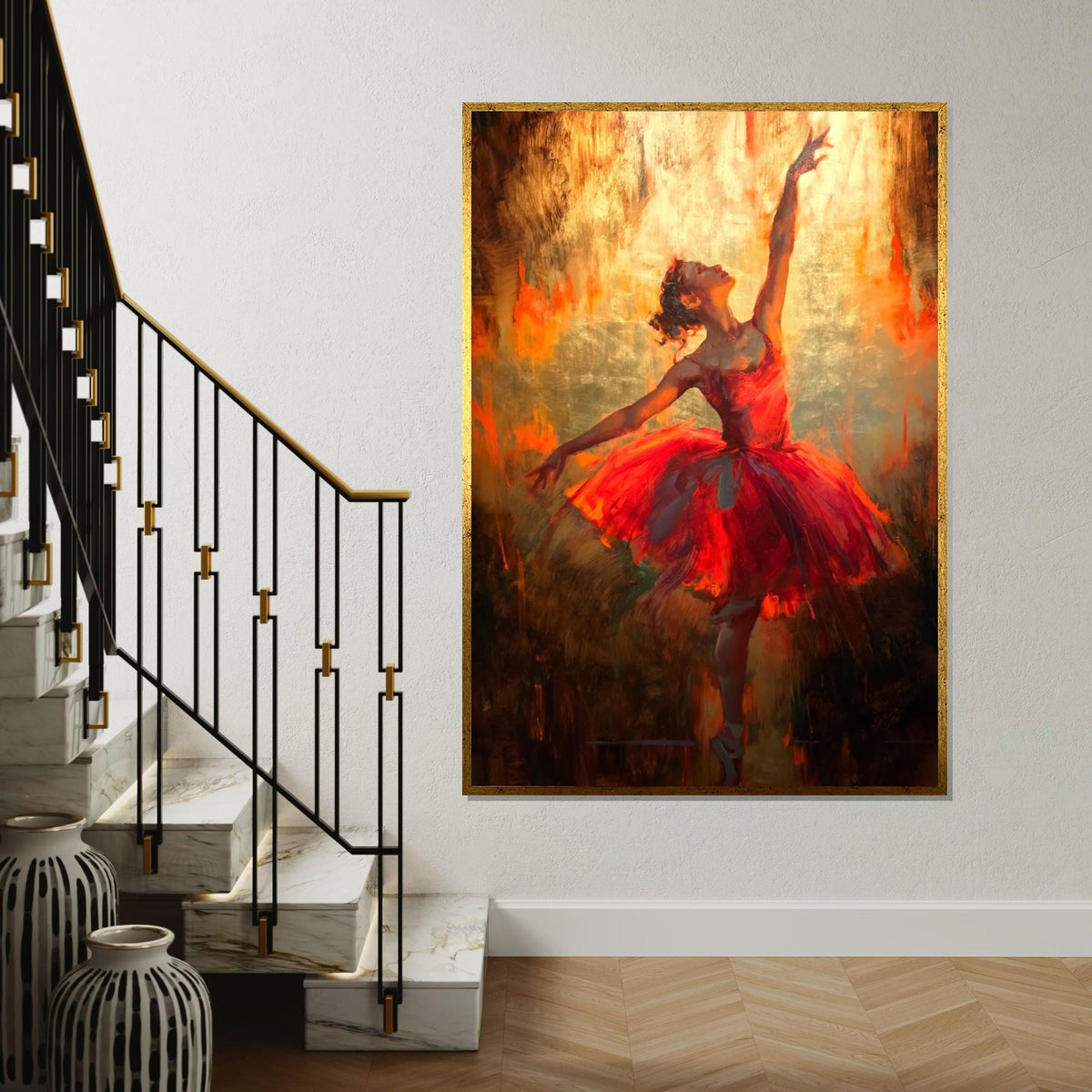Elegant Ballerina Canvas, Dance Wall Art, Red Dress Ballet Print, Ballet Dancer Poster, Wall Art Canvas Design, Ready To Hang Decor