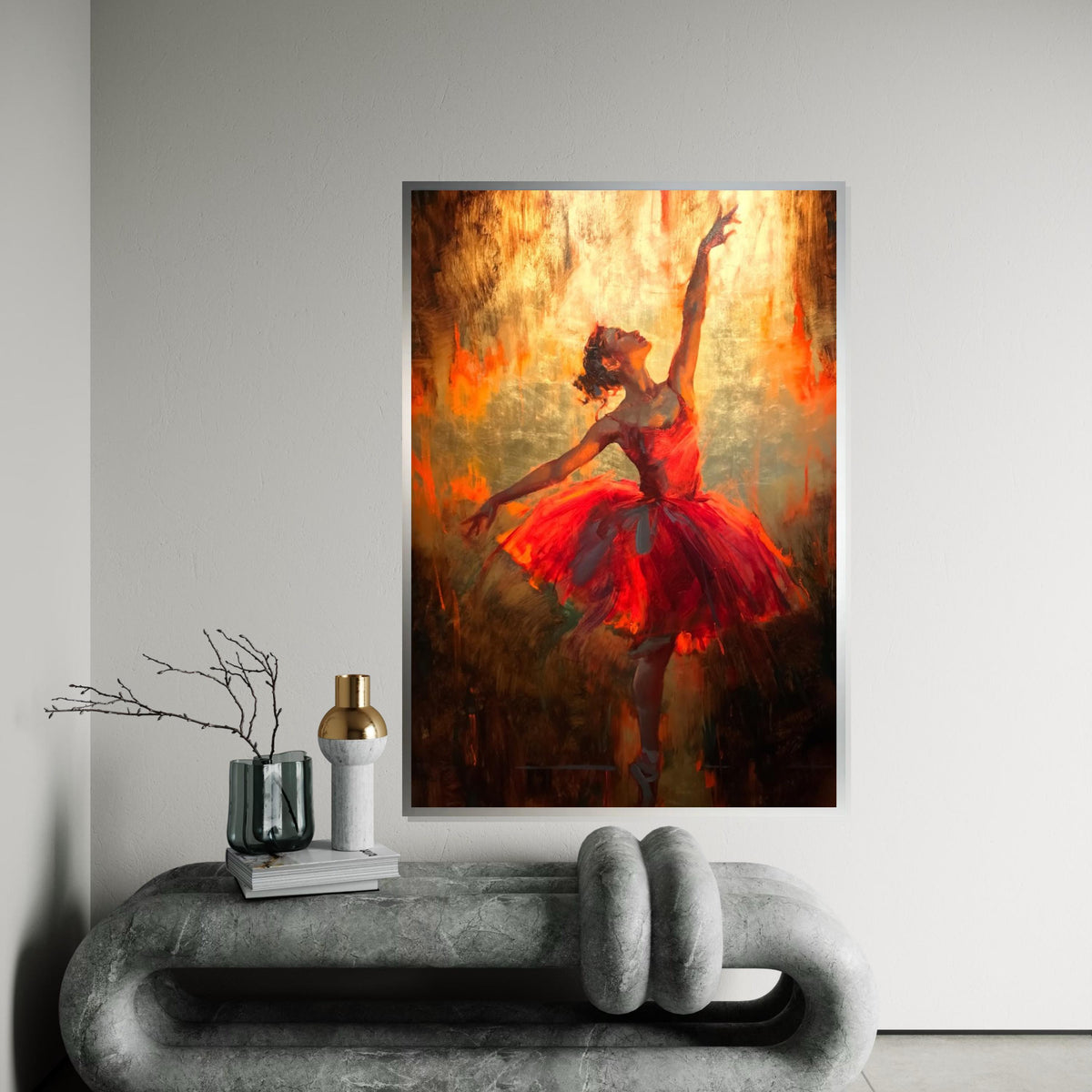 Elegant Ballerina Canvas, Dance Wall Art, Red Dress Ballet Print, Ballet Dancer Poster, Wall Art Canvas Design, Ready To Hang Decor