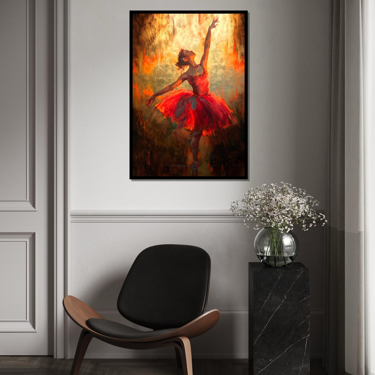 Elegant Ballerina Canvas, Dance Wall Art, Red Dress Ballet Print, Ballet Dancer Poster, Wall Art Canvas Design, Ready To Hang Decor