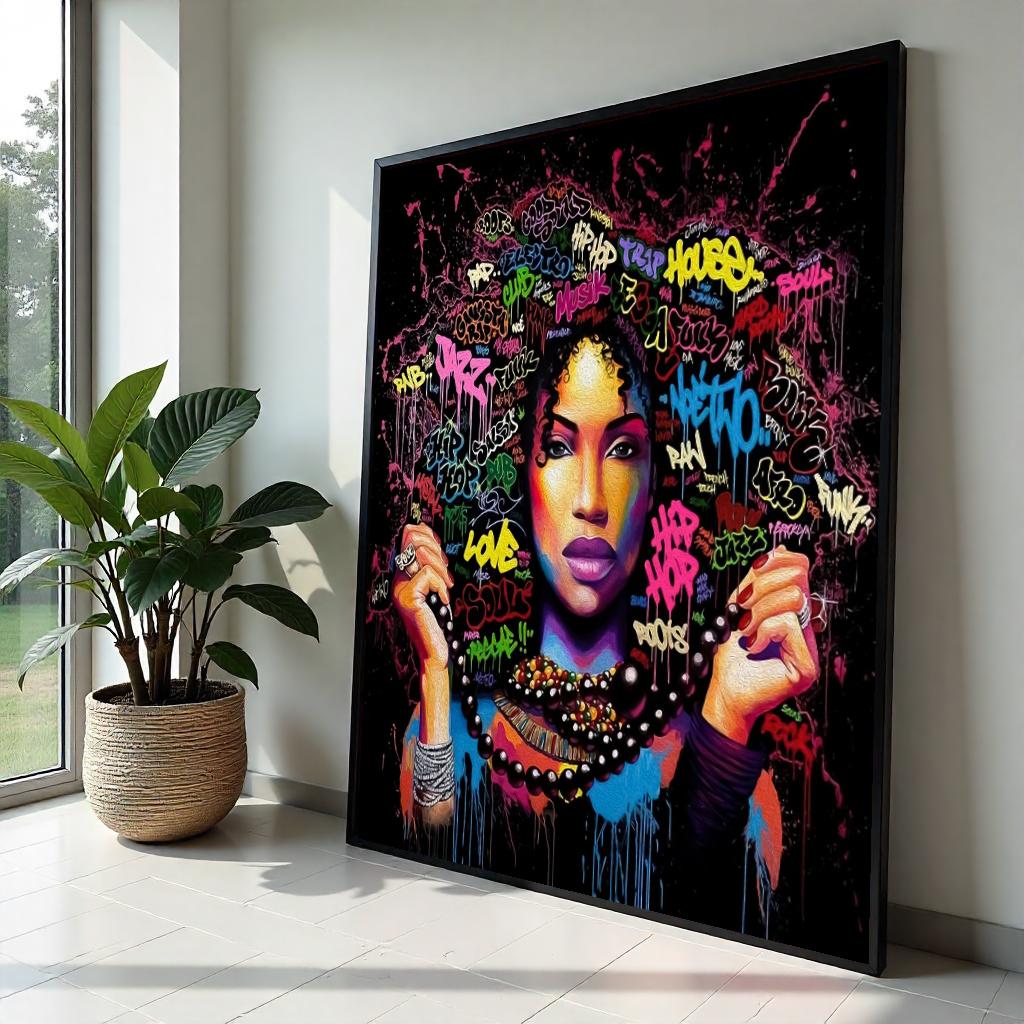 Vibrant Graffiti Woman Canvas, Urban Art Wall Decor, Colorful Street Art Poster, Wall Art Canvas Design, Ready to Hang Decoration