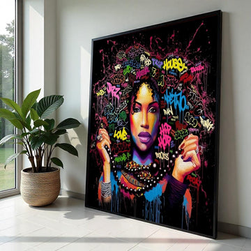 Vibrant Graffiti Woman Canvas, Urban Art Wall Decor, Colorful Street Art Poster, Wall Art Canvas Design, Ready to Hang Decoration
