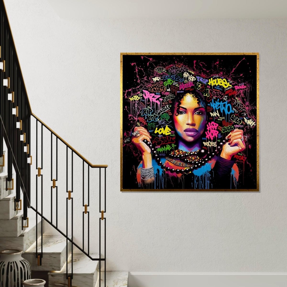 Vibrant Graffiti Woman Canvas, Urban Art Wall Decor, Colorful Street Art Poster, Wall Art Canvas Design, Ready to Hang Decoration
