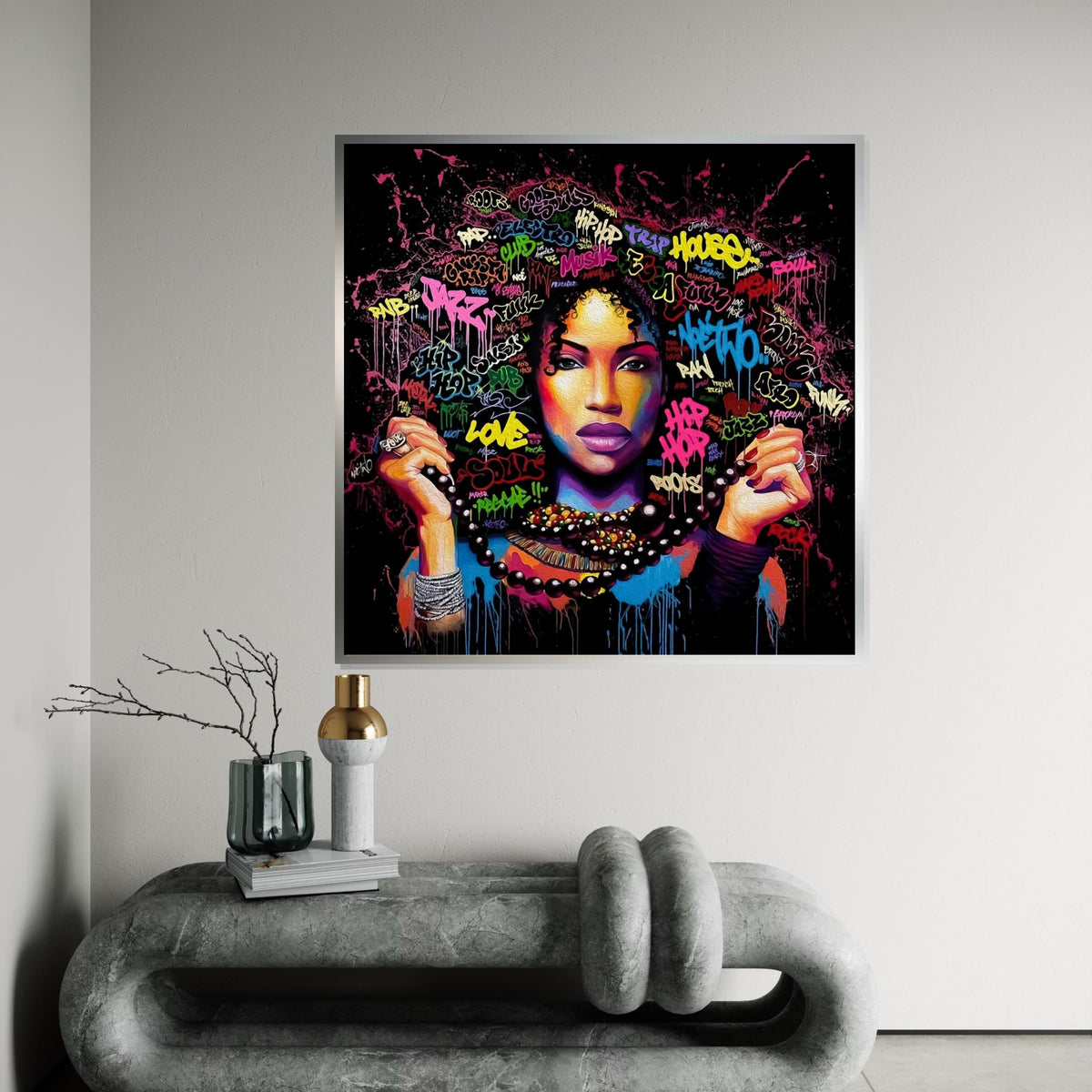 Vibrant Graffiti Woman Canvas, Urban Art Wall Decor, Colorful Street Art Poster, Wall Art Canvas Design, Ready to Hang Decoration