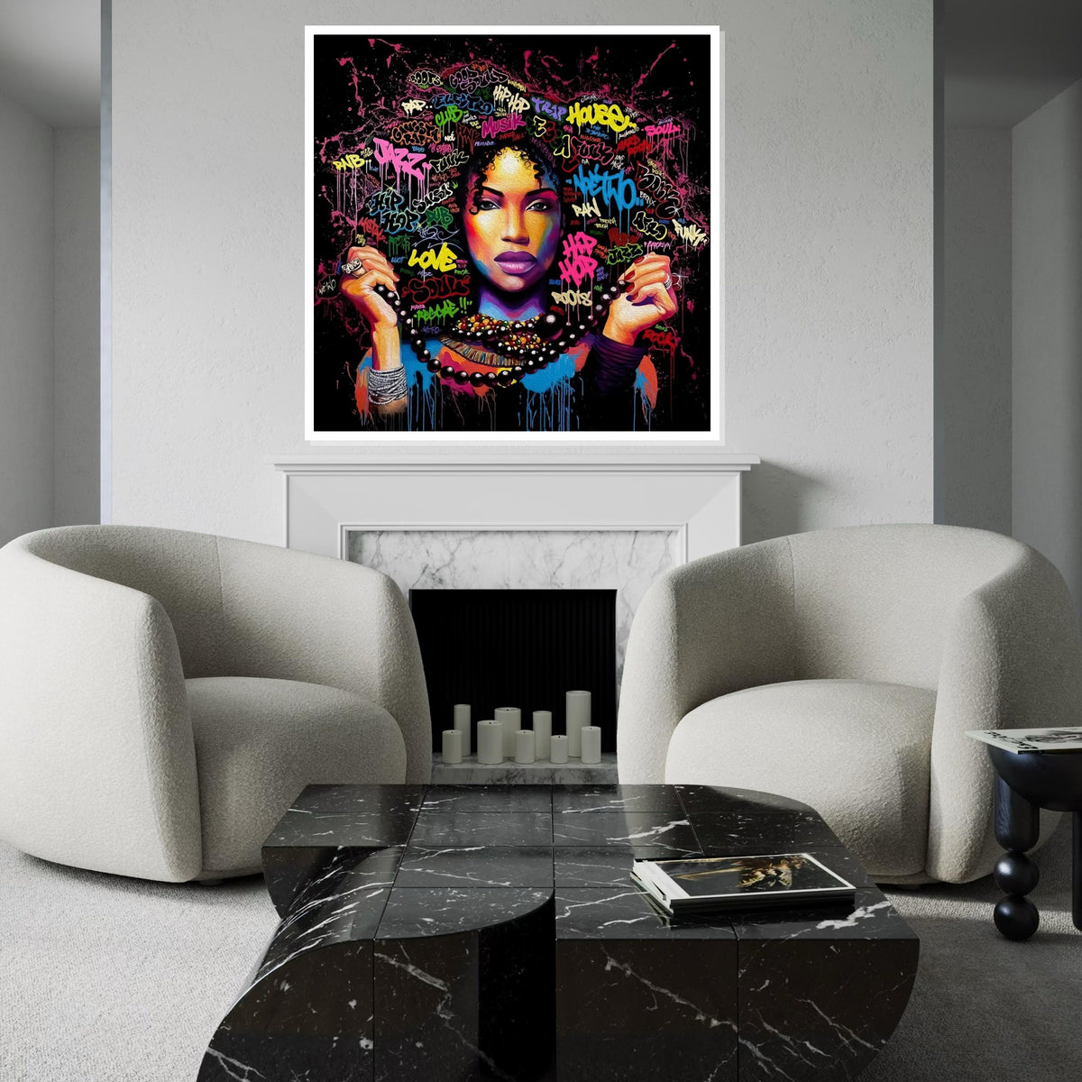 Vibrant Graffiti Woman Canvas, Urban Art Wall Decor, Colorful Street Art Poster, Wall Art Canvas Design, Ready to Hang Decoration