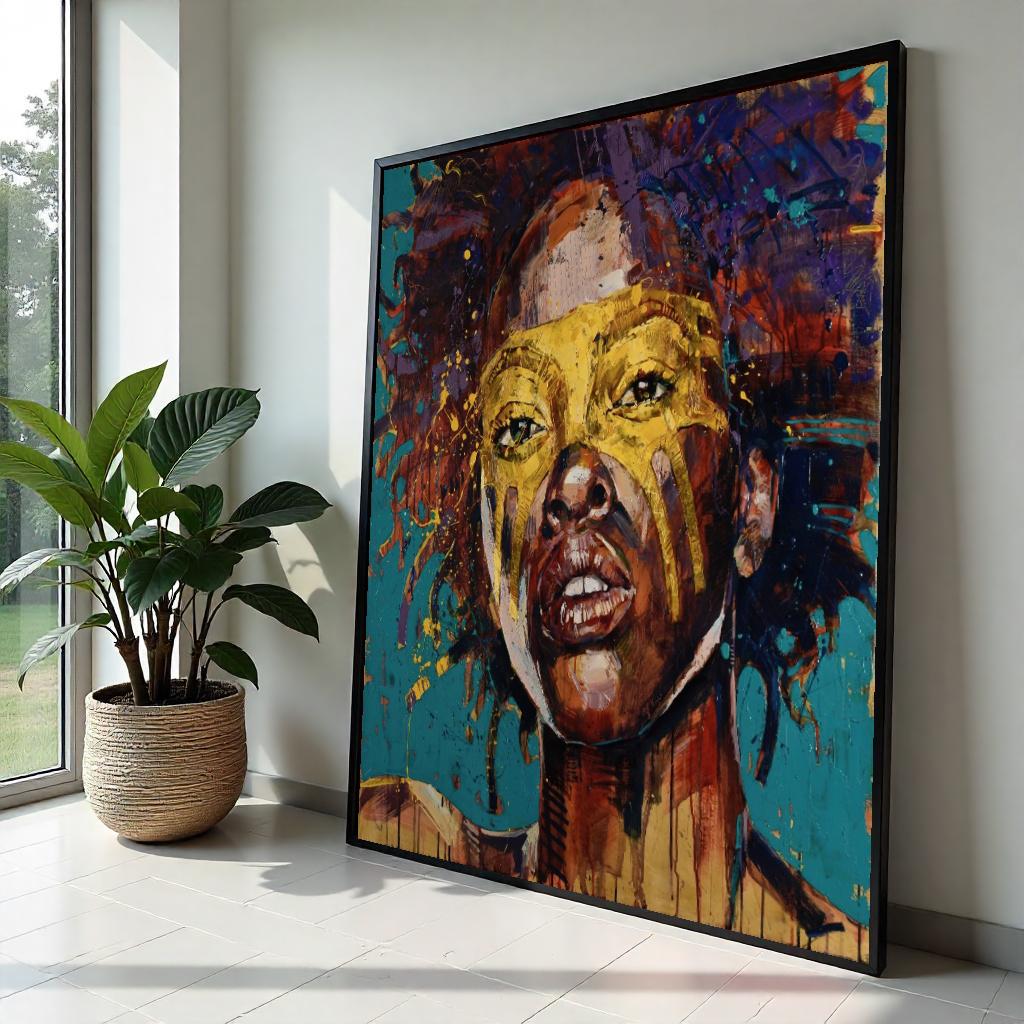 Vibrant Afro Woman Canvas, Bold Face Art, Colorful Portrait Print, Afro Beauty Wall Art, Abstract Canvas Design, Ready To Hang Decoration
