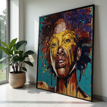 Vibrant Afro Woman Canvas, Bold Face Art, Colorful Portrait Print, Afro Beauty Wall Art, Abstract Canvas Design, Ready To Hang Decoration