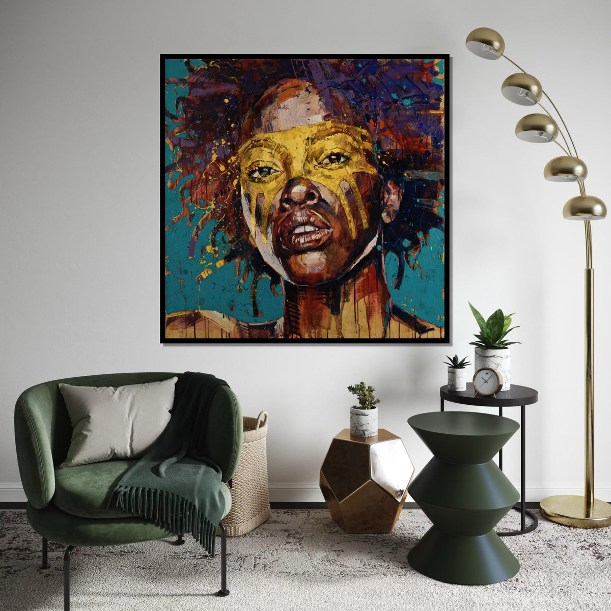Vibrant Afro Woman Canvas, Bold Face Art, Colorful Portrait Print, Afro Beauty Wall Art, Abstract Canvas Design, Ready To Hang Decoration