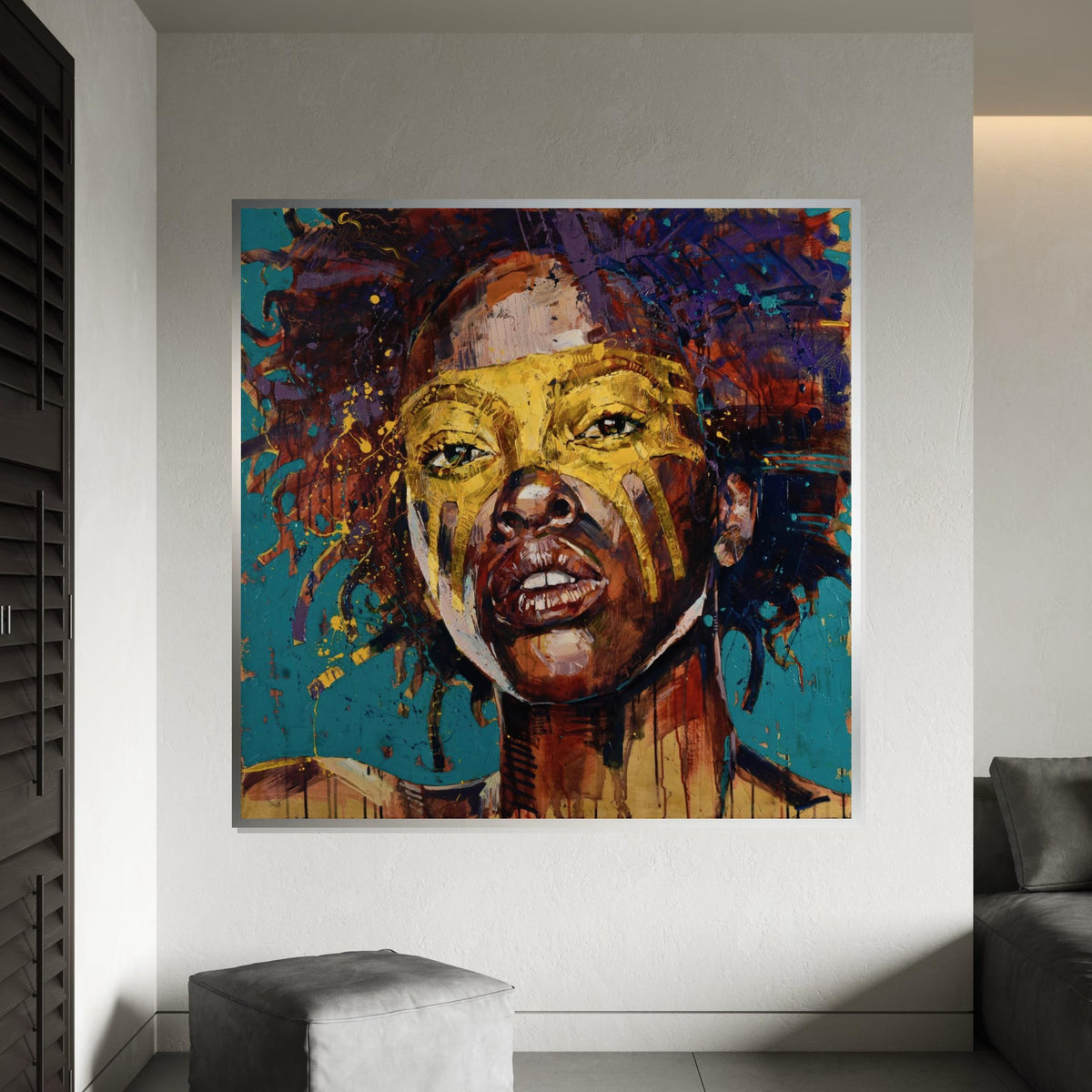 Vibrant Afro Woman Canvas, Bold Face Art, Colorful Portrait Print, Afro Beauty Wall Art, Abstract Canvas Design, Ready To Hang Decoration