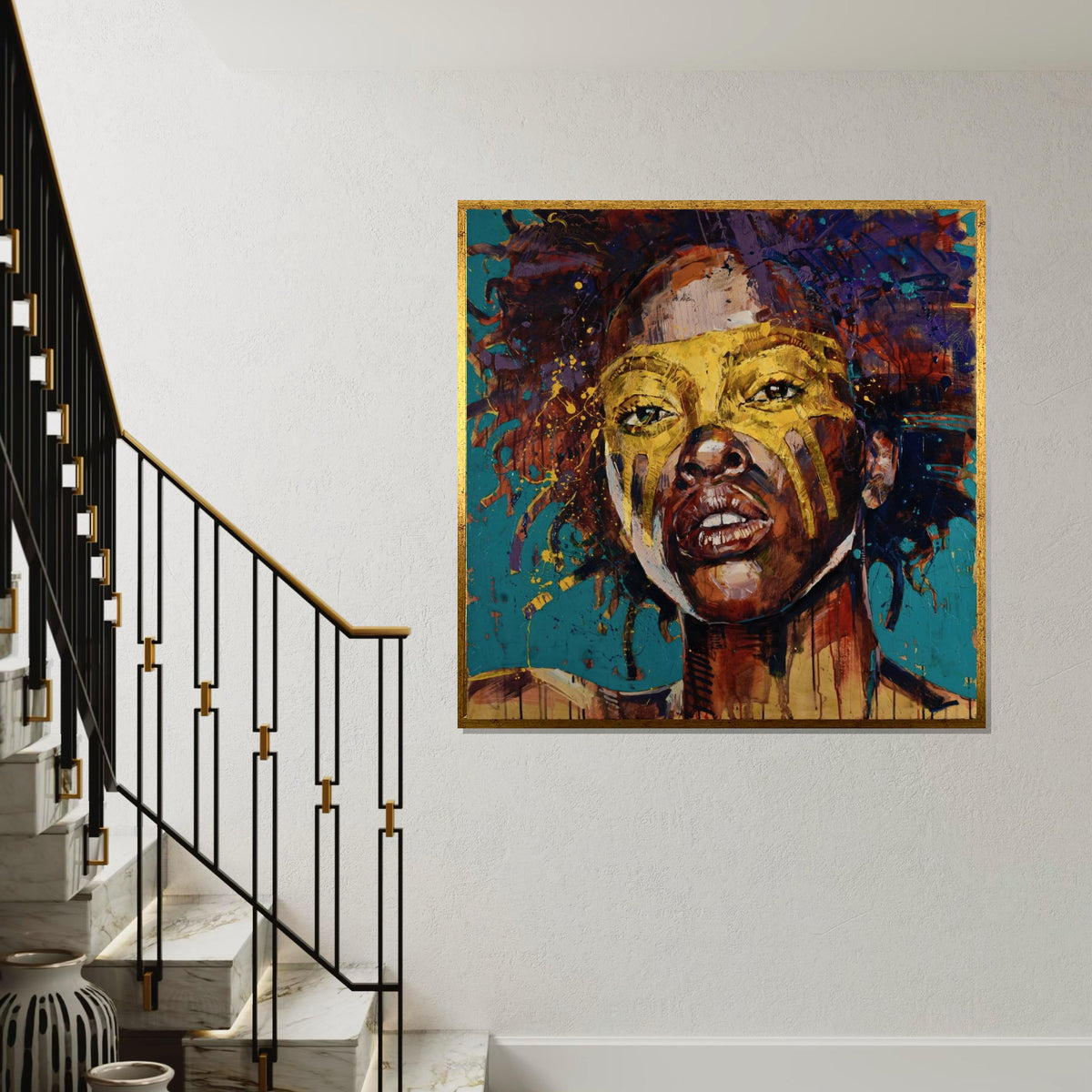 Vibrant Afro Woman Canvas, Bold Face Art, Colorful Portrait Print, Afro Beauty Wall Art, Abstract Canvas Design, Ready To Hang Decoration