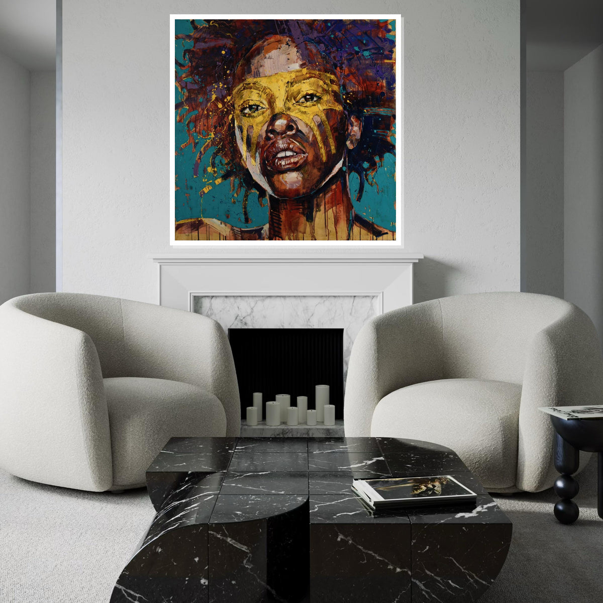 Vibrant Afro Woman Canvas, Bold Face Art, Colorful Portrait Print, Afro Beauty Wall Art, Abstract Canvas Design, Ready To Hang Decoration