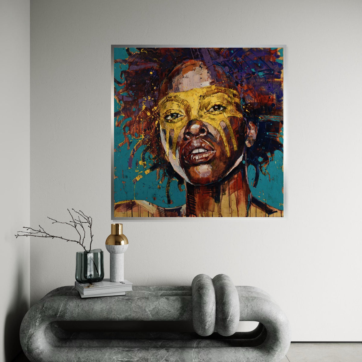 Vibrant Afro Woman Canvas, Bold Face Art, Colorful Portrait Print, Afro Beauty Wall Art, Abstract Canvas Design, Ready To Hang Decoration