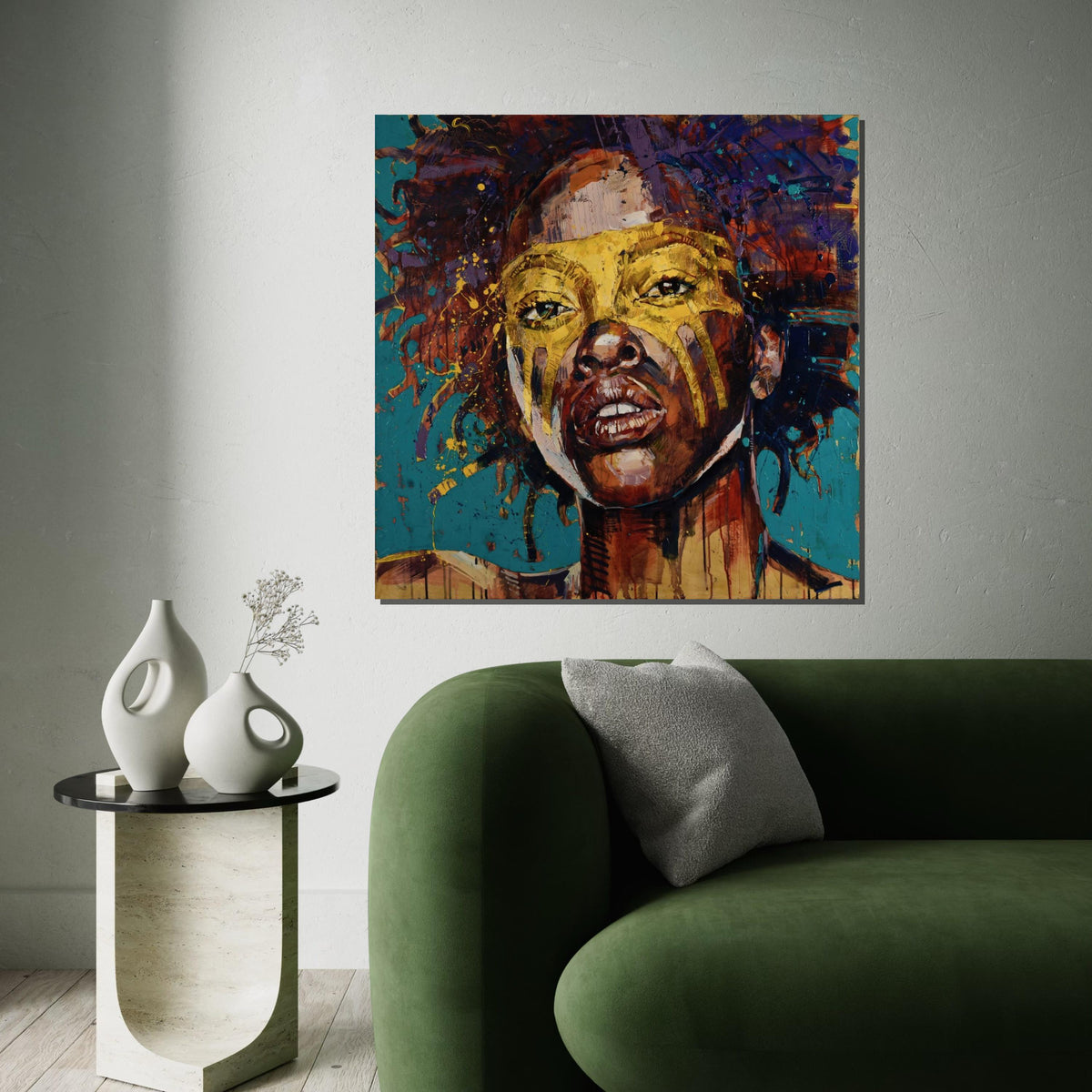 Vibrant Afro Woman Canvas, Bold Face Art, Colorful Portrait Print, Afro Beauty Wall Art, Abstract Canvas Design, Ready To Hang Decoration
