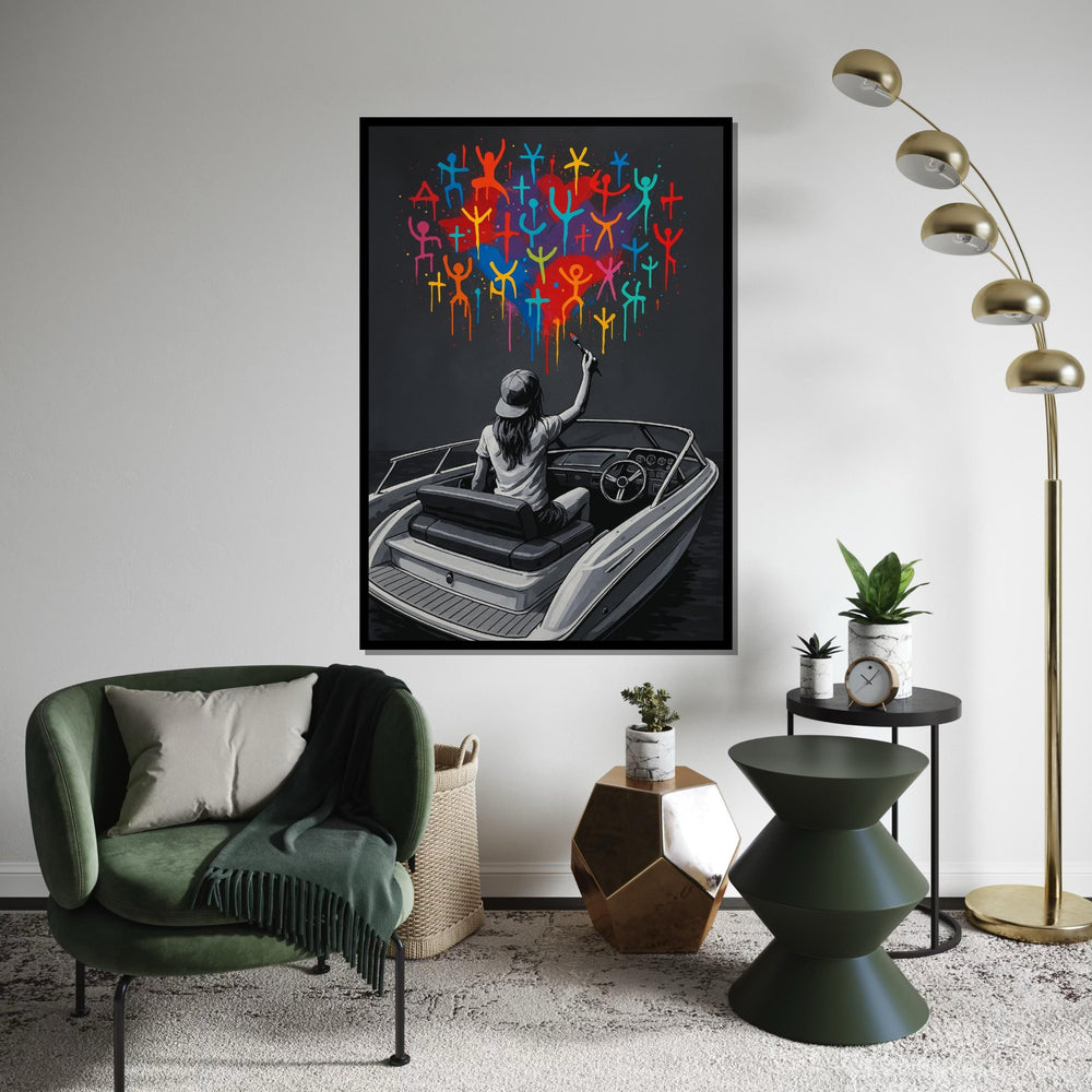 Colorful Boat Graffiti, Street Art Canvas, Vibrant Figures, Wall Art Canvas Design, Ready To Hang Decoration, Modern Graffiti Print