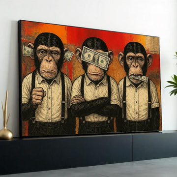 Three Wise Monkeys Canvas, Money Art, Monkey Wall Art, Pop Art Canvas, Wall Art Canvas Design, Ready to Hang Decoration
