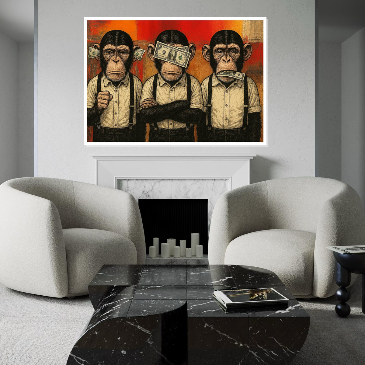 Three Wise Monkeys Canvas, Money Art, Monkey Wall Art, Pop Art Canvas, Wall Art Canvas Design, Ready to Hang Decoration