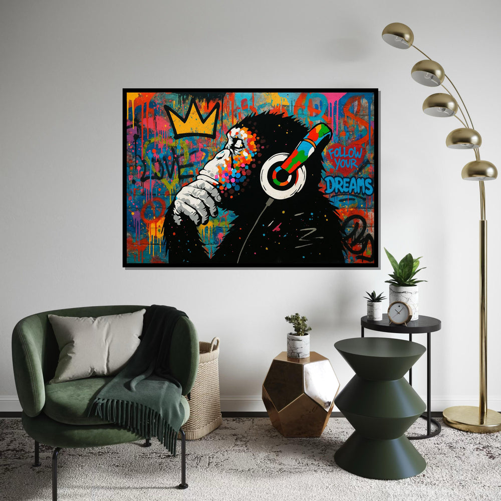Graffiti Ape Canvas, Colorful Headphones Wall Art, Inspirational Monkey Poster, Wall Art Canvas Design, Ready To Hang Decoration