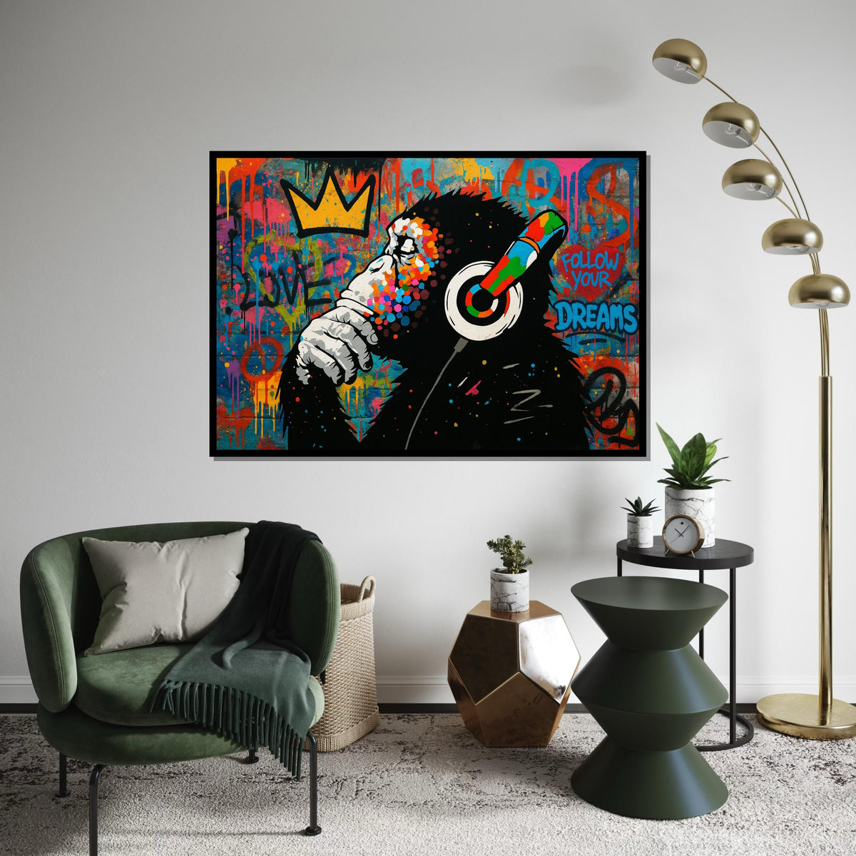 Graffiti Ape Canvas, Colorful Headphones Wall Art, Inspirational Monkey Poster, Wall Art Canvas Design, Ready To Hang Decoration