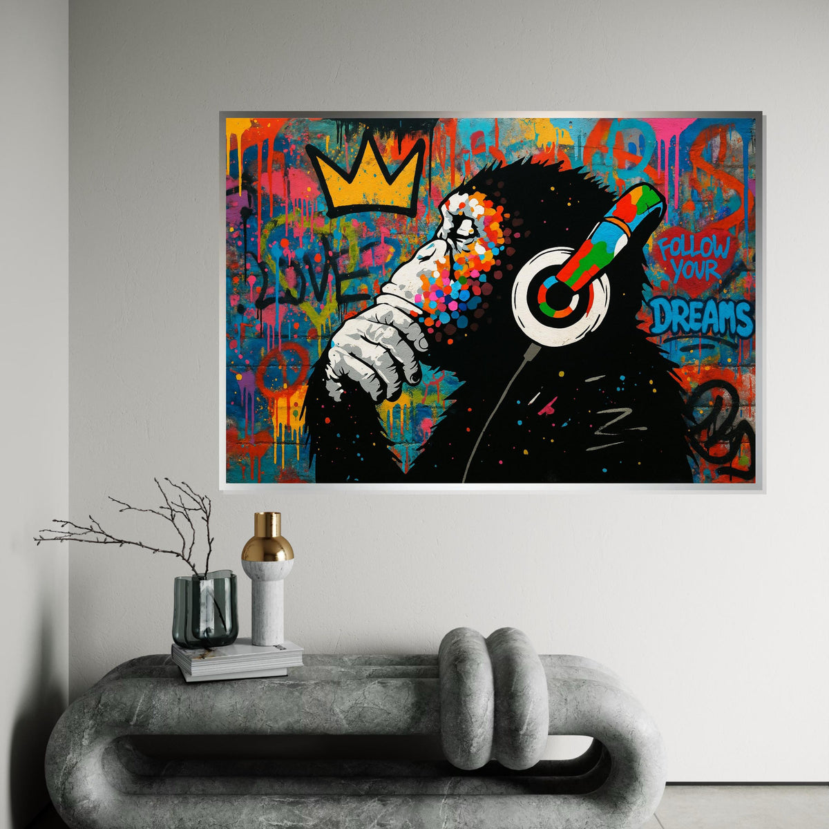Graffiti Ape Canvas, Colorful Headphones Wall Art, Inspirational Monkey Poster, Wall Art Canvas Design, Ready To Hang Decoration