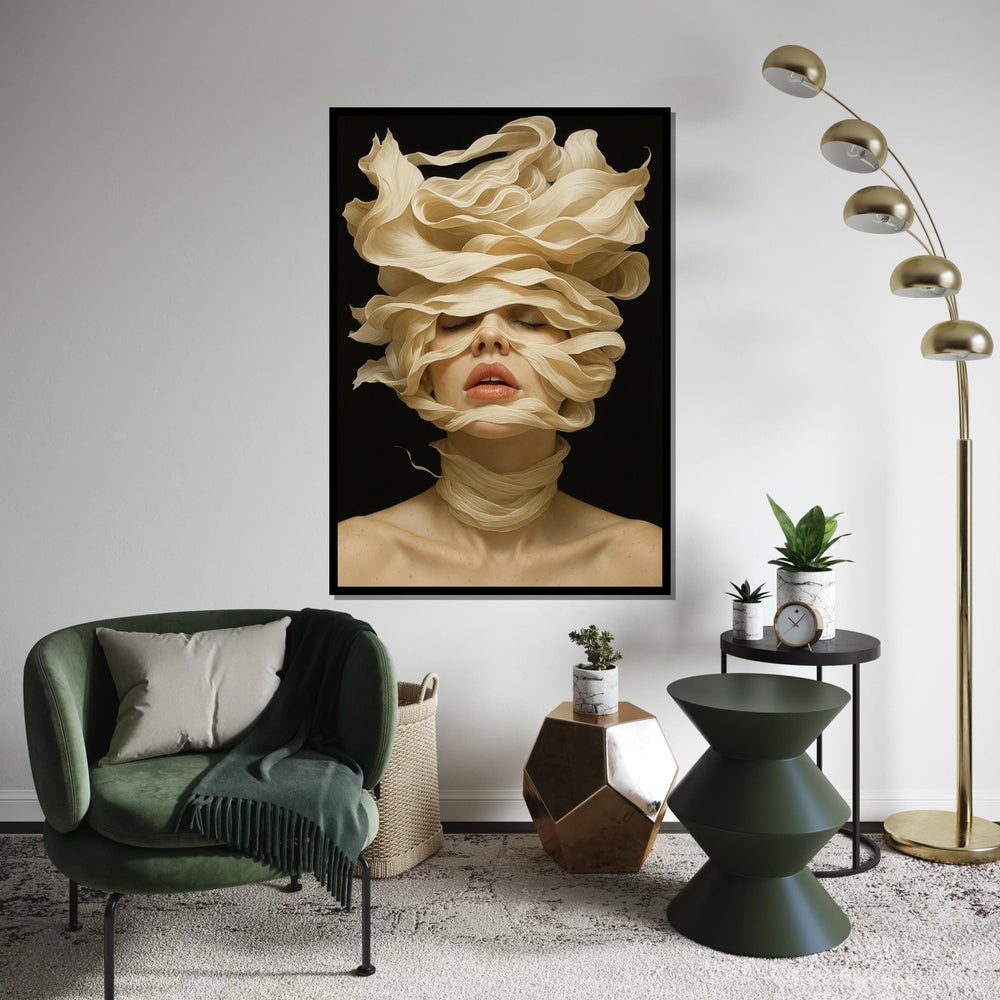 Serene Woman Canvas, Artistic Face Swirl Art, Flowing Hair Design, Modern Portrait Canvas, Wall Art Canvas Design, Ready to Hang