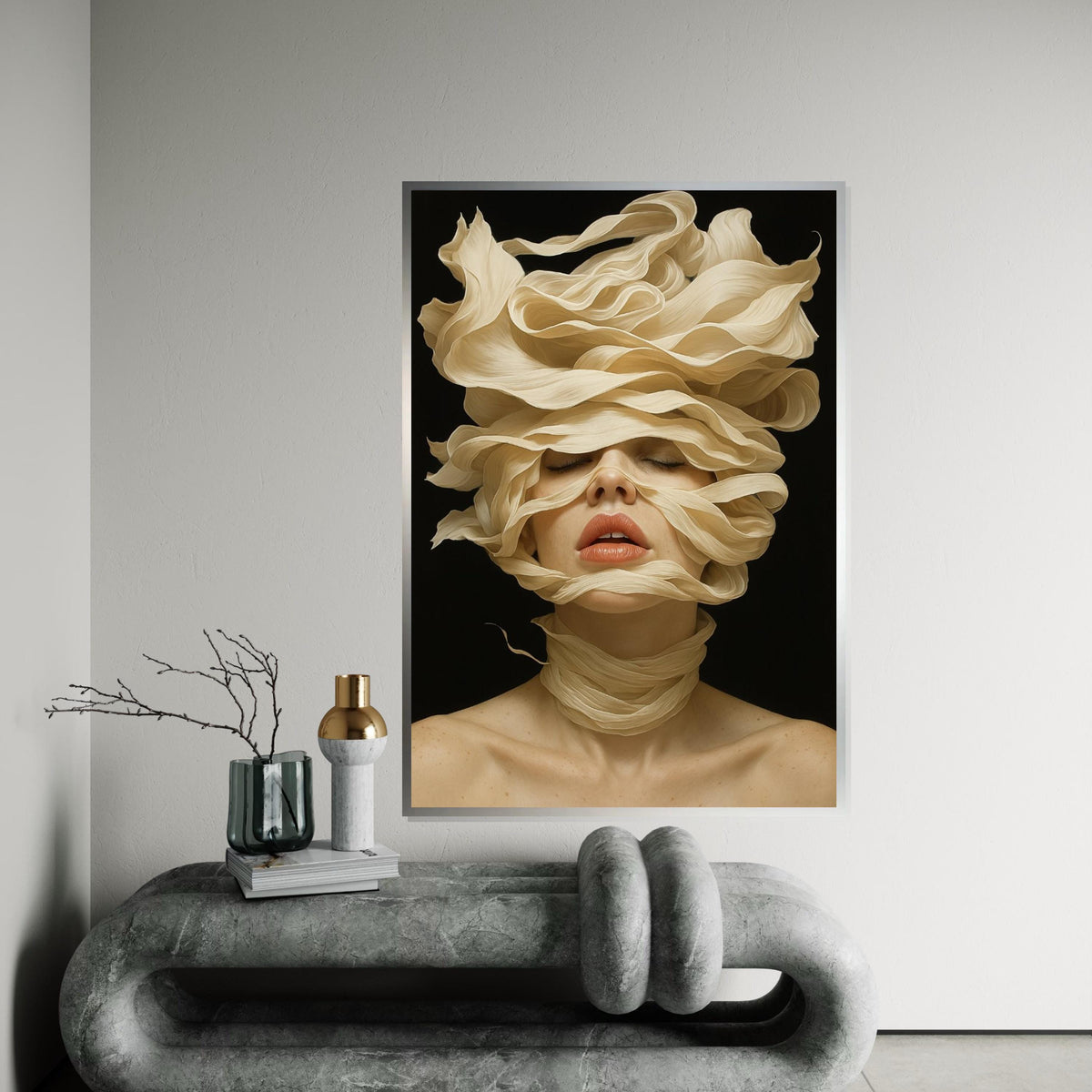 Serene Woman Canvas, Artistic Face Swirl Art, Flowing Hair Design, Modern Portrait Canvas, Wall Art Canvas Design, Ready to Hang