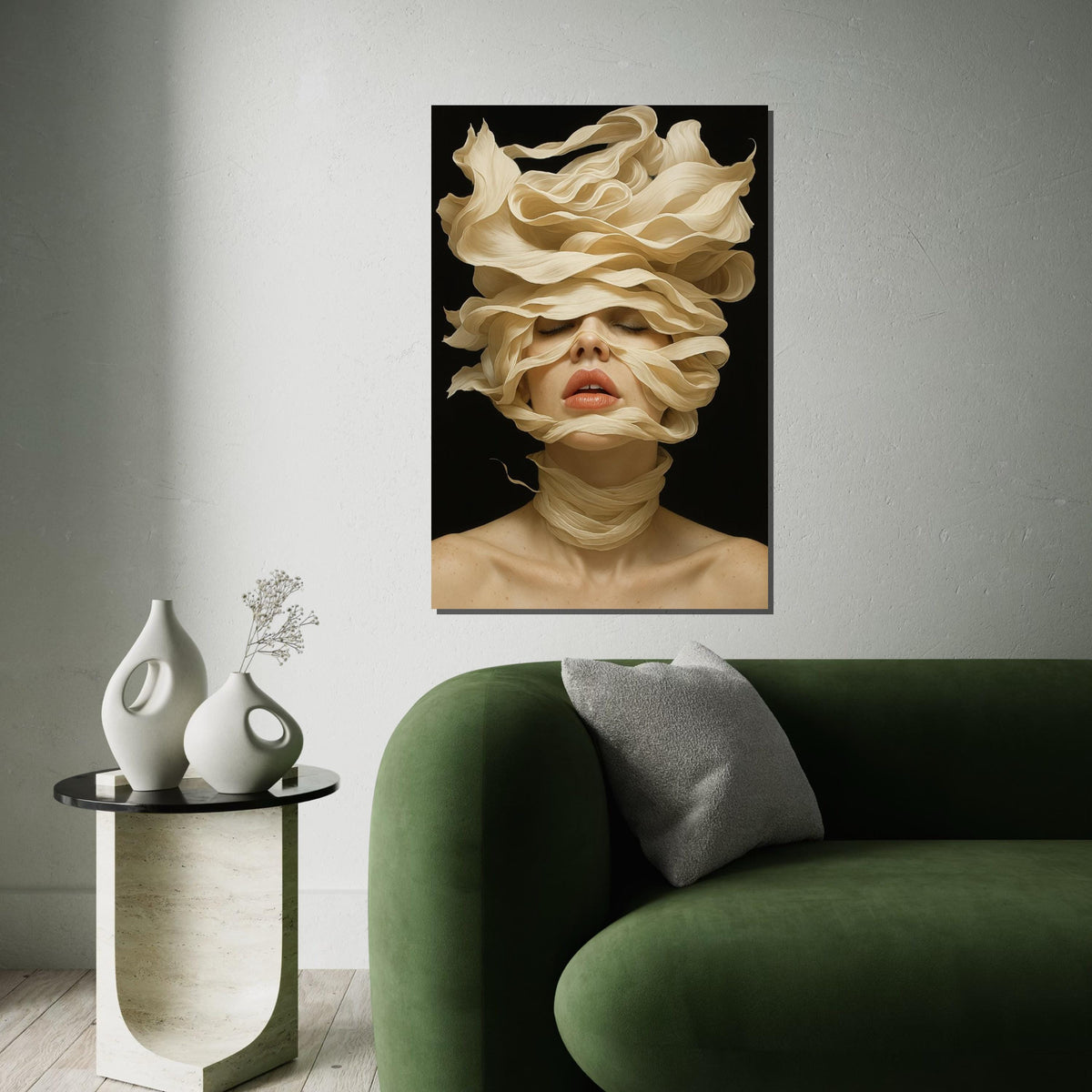Serene Woman Canvas, Artistic Face Swirl Art, Flowing Hair Design, Modern Portrait Canvas, Wall Art Canvas Design, Ready to Hang